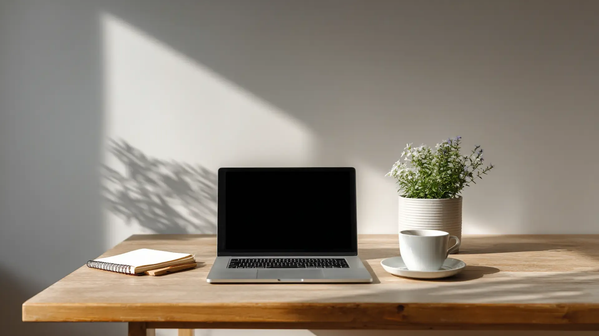 calm environment with table, laptop and coffee, it support